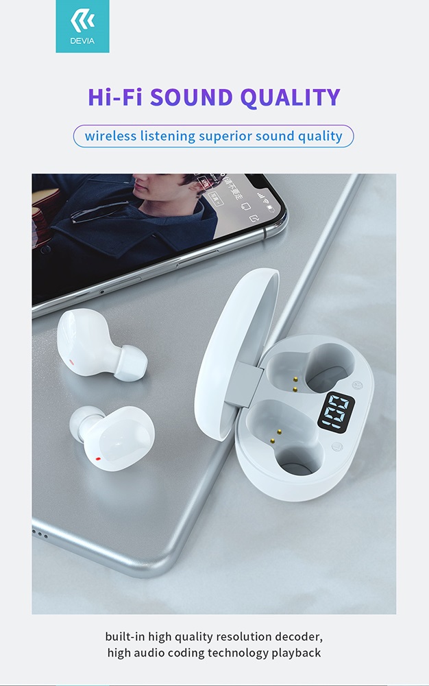 Devia ST351020 Bluetooth v5.0 Joy A6 Series TWS with Charging Case - fekete sztereó headset