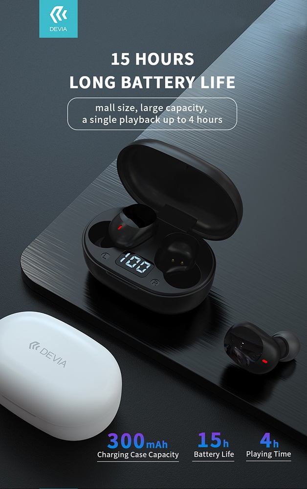 Devia ST351020 Bluetooth v5.0 Joy A6 Series TWS with Charging Case - fekete sztereó headset