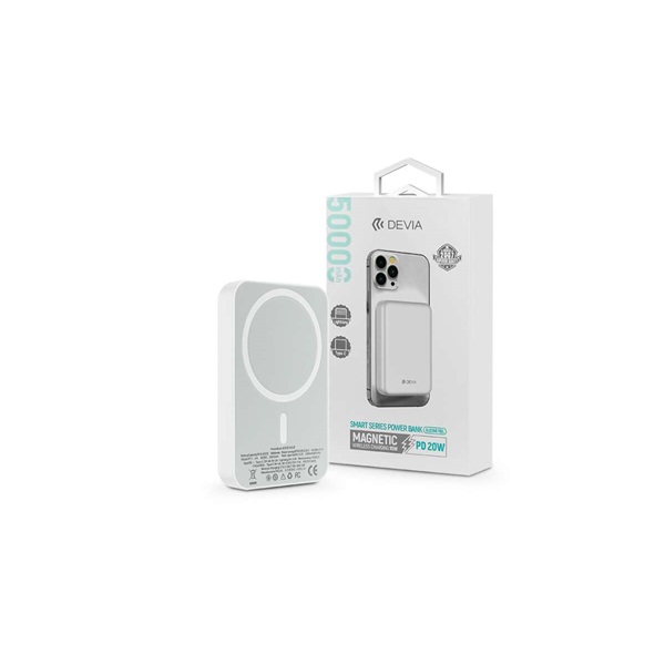 Devia ST354199 Smart Series 22.5W USB + Type-C + microUSB + PD 10.000 mAh MagSafe fehér power bank