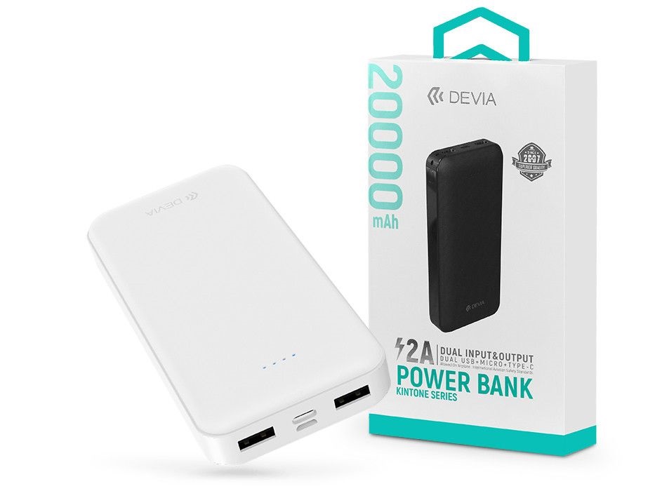 Devia ST354656 Kintone Series V2 - 2xUSB + Type-C + microUSB 20.000 mAh fehér power bank