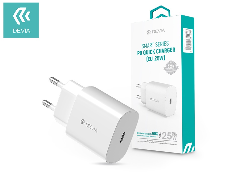 Devia ST354908 Type-C bemenettel 25W - Smart PD3.0 Quick Charger hálózati töltő adapter
