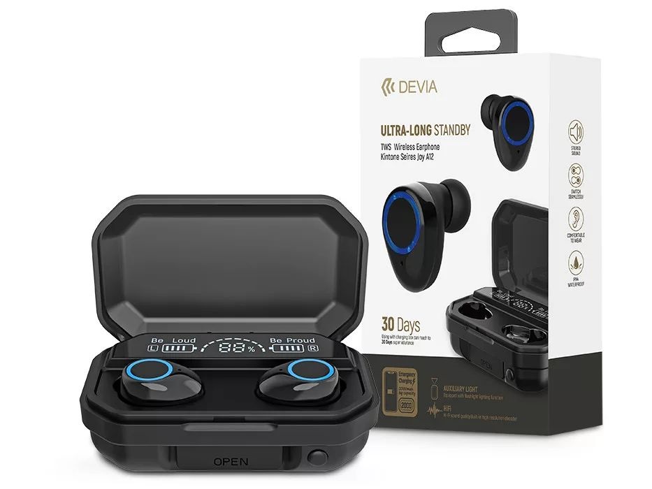 Devia ST355158 Joy A12 fekete True Wireless Bluetooth fülhallgató