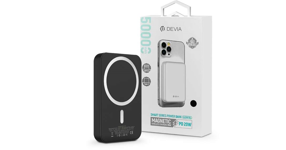 Devia ST362590 Kintone Series V2 20W Lightning + Type-C 5000 mAh MagSafe fekete power bank