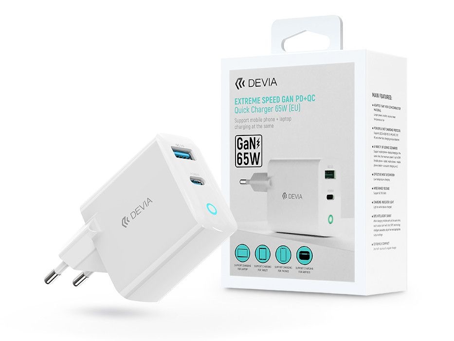 Devia ST362743 GaN 65W USB + Type-C fehér hálózati töltő adapter