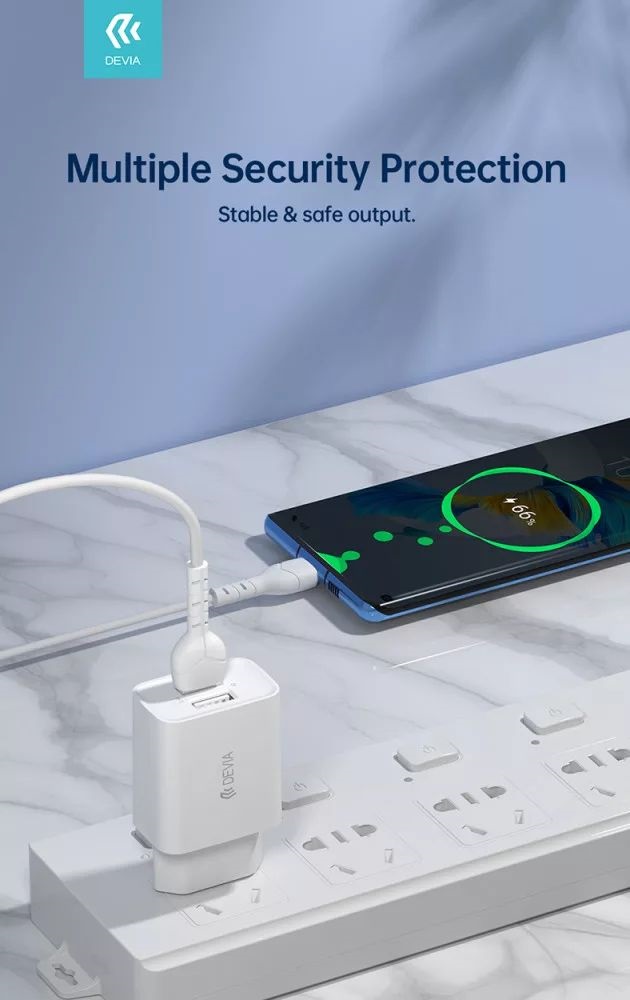 Devia ST364037 2xUSB 2,1A fehér hálózati töltő adapter + USB - Type-C 1m kábel