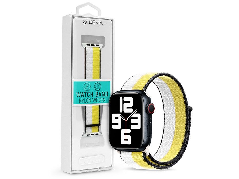 Devia ST364709 Apple Watch 42/44/45/49mm fehér/sárga szövet sport szíj