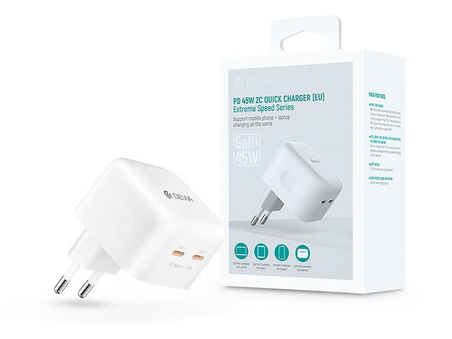 Devia ST366109 GaN 45W 2xType-C hálózati töltő adapter