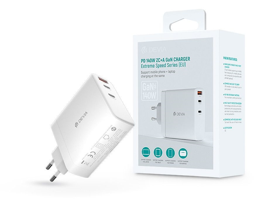 Devia ST366147 GaN 140W USB + 2xType-C hálózati töltő adapter