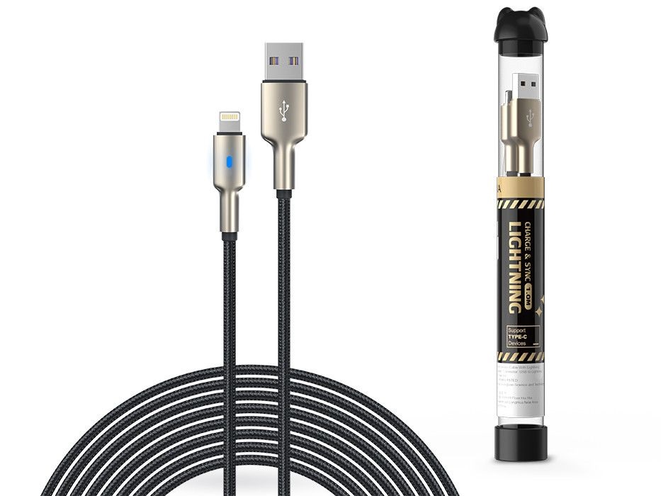 Devia ST378102 Devia Mars Series USB - Lightning 1m fekete szövet adat- és töltőkábel