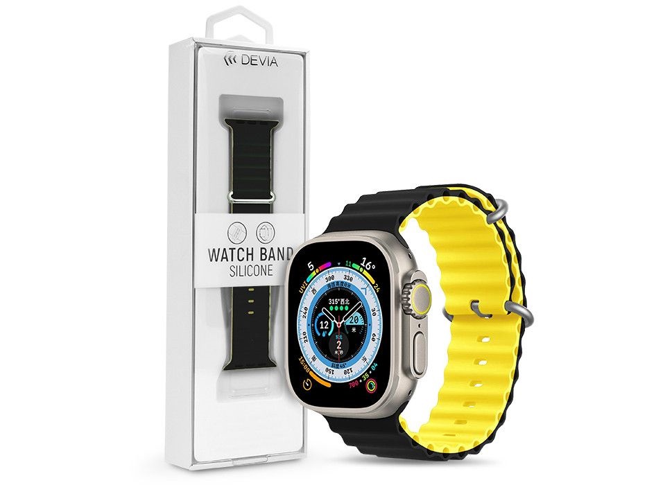 Devia ST381607 Apple Watch 38/40/41mm fekete/sárga szilikon sport szíj