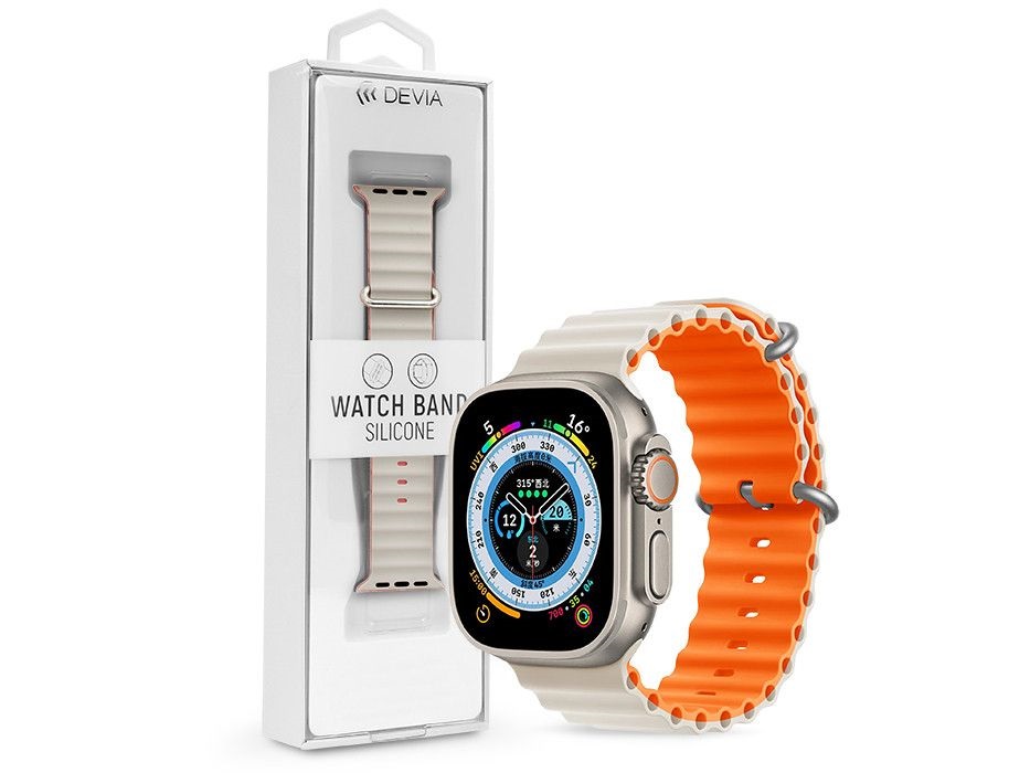 Devia ST381621 Apple Watch 38/40/41mm fehér/narancs szilikon sport szíj