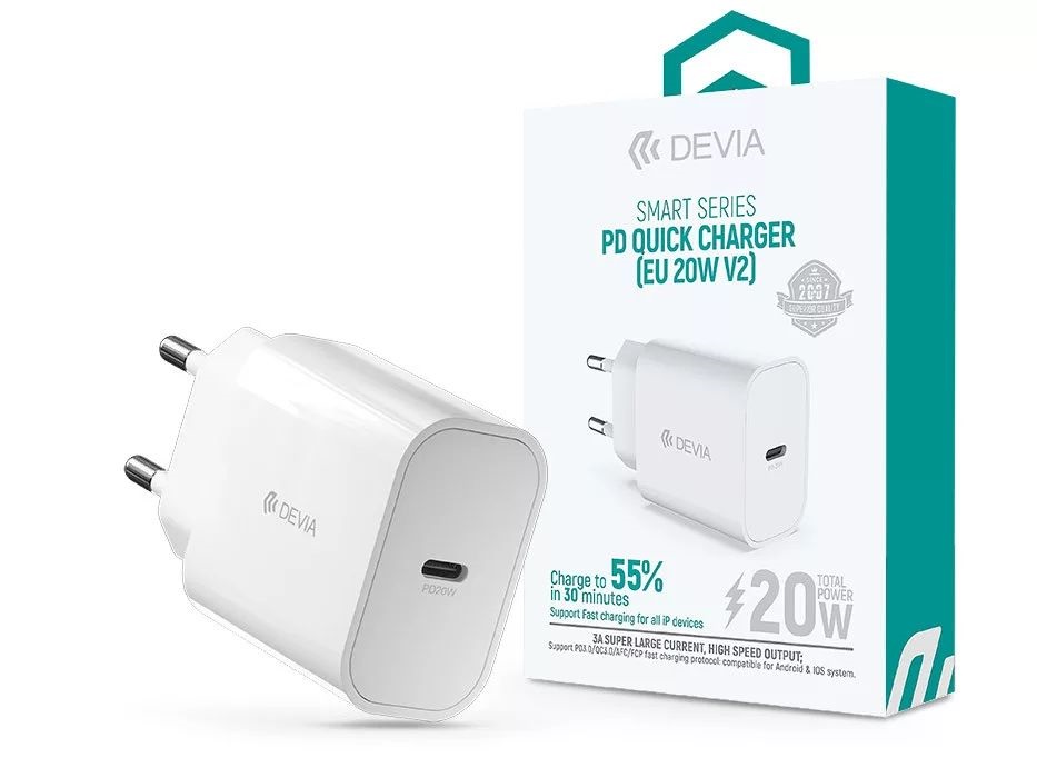 Devia ST383830 20W Type-C PD fehér hálózati töltő adapter