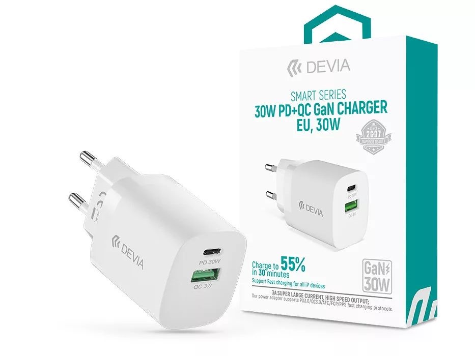 Devia ST386718 Smart GaN 30W PD USB + Type-C Hálózati töltő adapter