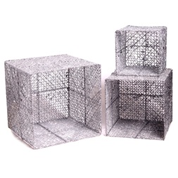 Iris Doboz alakú /1db 20cm, 1db 25cm, 1db 30cm/ ezüst-lila fémdoboz műanyag masnival dekor szett