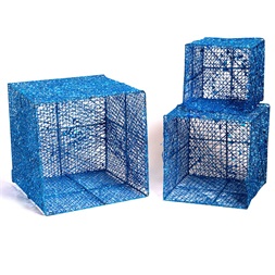 Iris Doboz alakú /1db 20cm, 1db 25cm, 1db 30cm/ kék-ezüst fémdoboz műanyag masnival dekor szett
