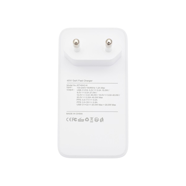 Dviced DV221001 45W 2xType-C GaN fehér hálózati töltő