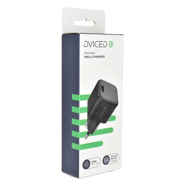 Dviced DV221003 30W Type-C GaN fekete hálózati töltő