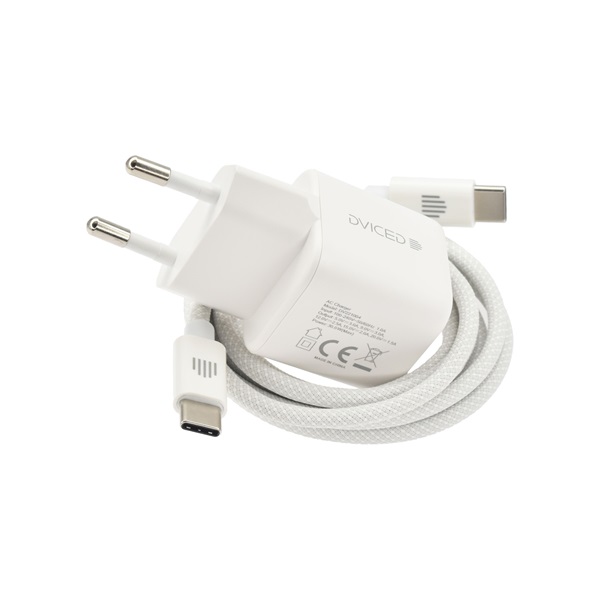 Dviced DV221004 30W Type-C GaN fehér hálózati töltő + Type-C kábel