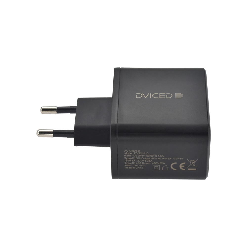 Dviced DV221010 65W 2xType-C GaN fekete hálózati töltő