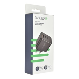 Dviced DV221013 65W 2xType-C/USB GaN fekete hálózati töltő + Type-C kábel