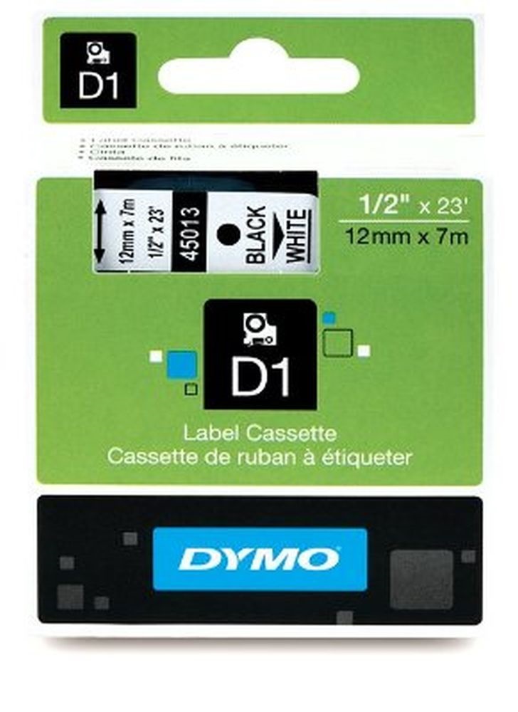 Dymo D1 12mmx7m fekete/fehér feliratozógép szalag