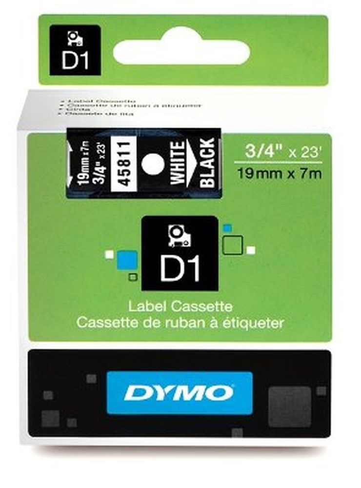 Dymo D1 19mmx7m fehér/fekete feliratozógép szalag