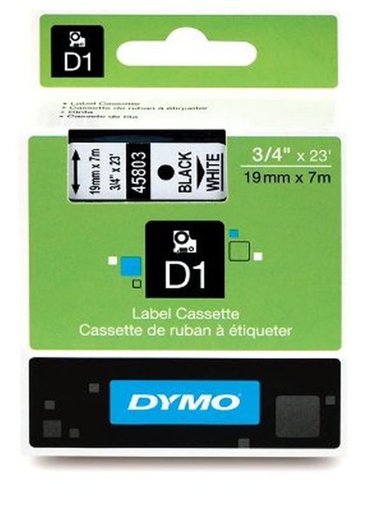 Dymo D1 19mmx3,5m fekete/fehér feliratozógép szalag