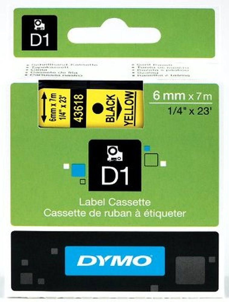 Dymo D1 6mmx7m fekete/sárga feliratozógép szalag