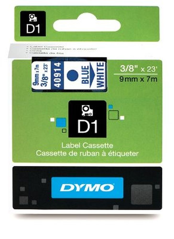 Dymo D1 9mmx7m kék/fehér feliratozógép szalag