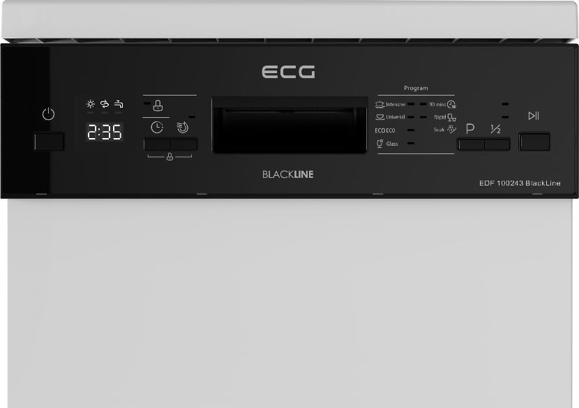 ECG EDF 100243 BlackLine fehér, programok száma: 7, szabadonálló, 10 terítékes mosogatógép 