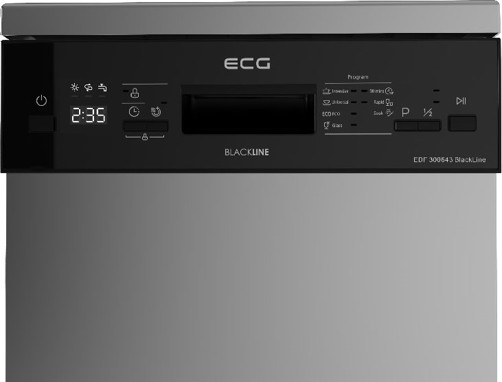 ECG EDF 300643 Blackline inox, programok száma: 7, szabadonálló, 10 terítékes mosogatógép 