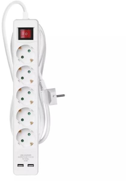 EMOS P1523RU 5 aljzat 3méter 1,5mm2 USB csatlakozós, kapcsolós fehér hosszabbító