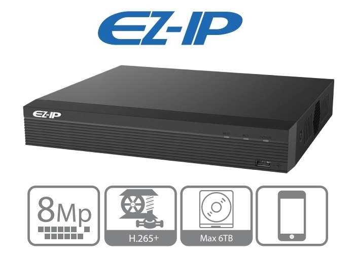 EZ-IP NVR1B08HS-8P 8 csatorna/H265+/80Mbps rögzítés/1x Sata/8x PoE hálózati rögzítő(NVR)