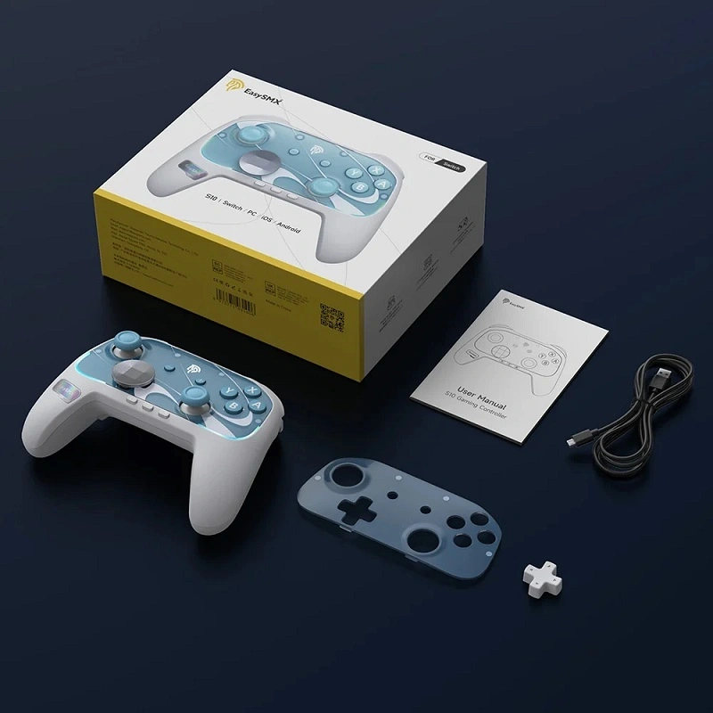 EasySMX S10, TMR Joystick, HD Rumble, Fehér-Kék, vezeték nélküli kontroller