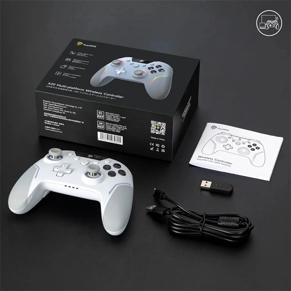EasySMX X20, RGB, Hall-Effect, 2.4G/Bluetooth, Fehér, vezeték nélküli kontroller