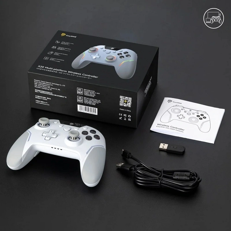EasySMX X20, RGB, Hall-Effect, 2.4G/Bluetooth, Fehér, vezeték nélküli kontroller