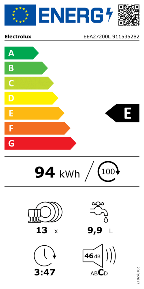 Electrolux EEA27200L programok száma: 6, beépíthető, 13 terítékes mosogatógép 