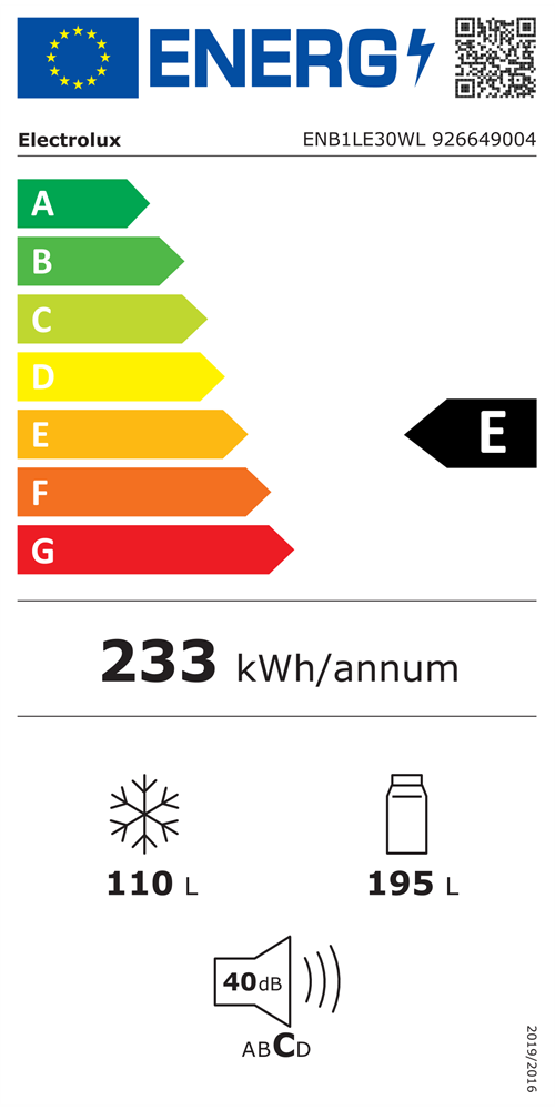 Electrolux ENB1LE30WL (K) fehér, alulfagyasztós, Hűtő:195L, Fagyasztó:110L, Low frost hűtőszekrény (Újracsomagolt)