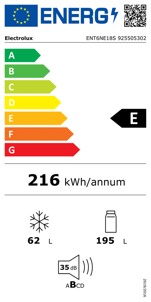 Electrolux ENT6NE18S alulfagyasztós, beépíthető, Hűtő:192L, Fagyasztó:61L, No frost hűtőszekrény