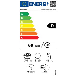 Electrolux EW2T527W fehér, elöltöltős, max.1200ford., 7 kg, mosógép (Újszerű)