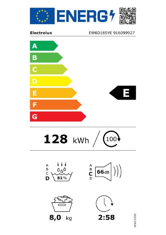 Electrolux EW6D185YE fehér, 8 kg, hőszivattyús, szárítógép