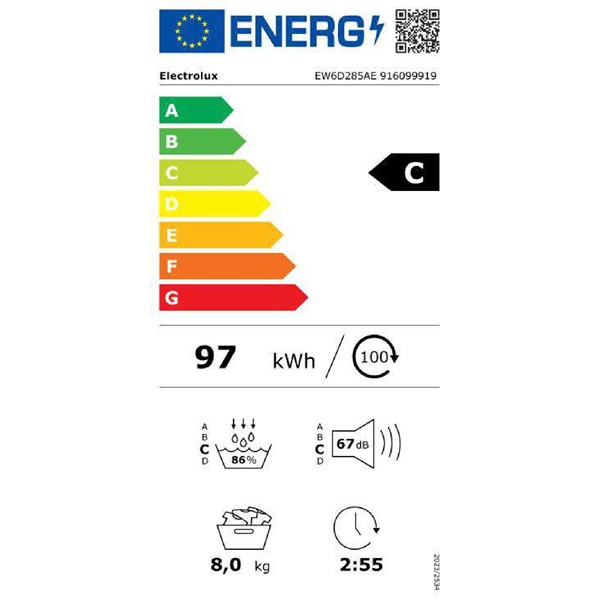 Electrolux EW6D285AE GentleCare fehér, 8 kg, hőszivattyús, szárítógép