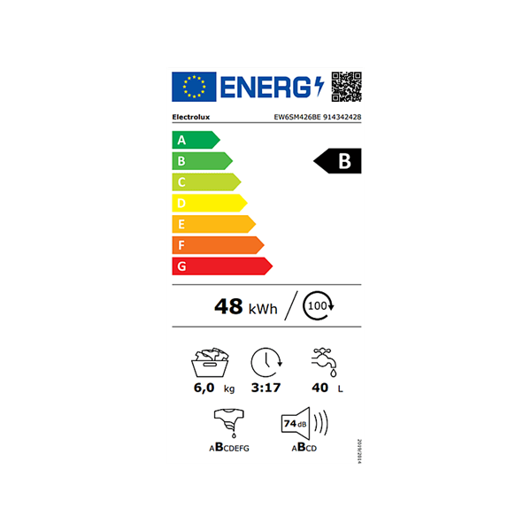 Electrolux EW6SM426BE fehér, elöltöltős, keskeny, max.1200ford., 6 kg, mosógép (Újszerű)