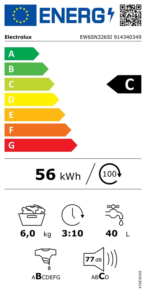 Electrolux EW6SN326SI fehér, elöltöltős, keskeny, max.1200ford., 6 kg, mosógép