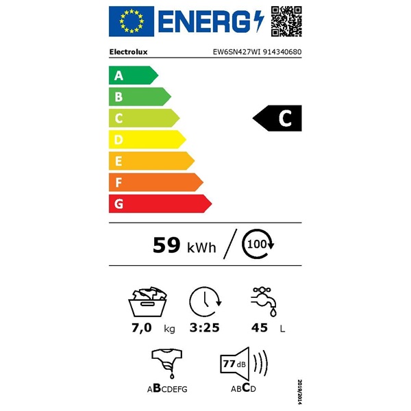 Electrolux EW6SN427WI fehér, elöltöltős, keskeny, max.1200ford., 7 kg, mosógép (Újszerű)