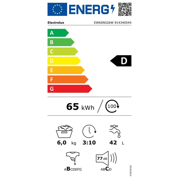 Electrolux EW6SN526W fehér, elöltöltős, keskeny, max.1200ford., 6 kg, mosógép (Újszerű)