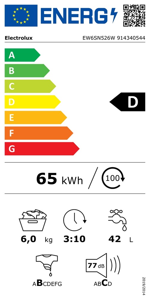Electrolux EW6SN526W fehér, elöltöltős, keskeny, max.1200ford., 6 kg, mosógép