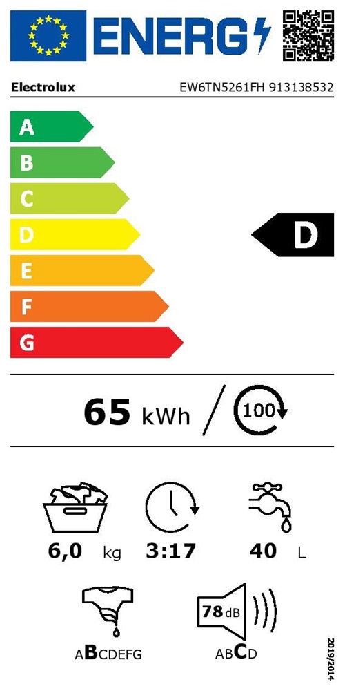 Electrolux EW6TN5261FH fehér, felültöltős, max.1200ford., 6 kg, mosógép (Újszerű)