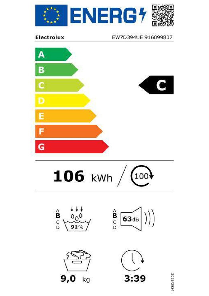 Electrolux EW7D394UE DelicateCare fehér, 9 kg, hőszivattyús, szárítógép
