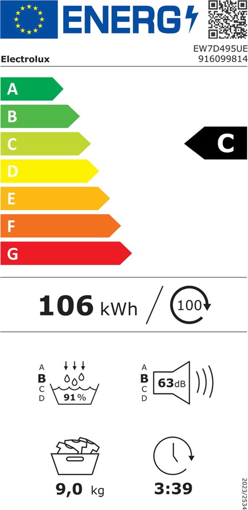 Electrolux EW7D495UE DelicateCare fehér, 9kg, hőszivattyús szárítógép